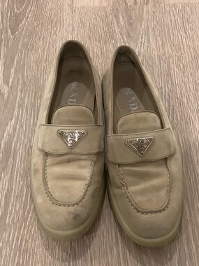 Prada Saint Tropez Suede Triangle Logo Loafers